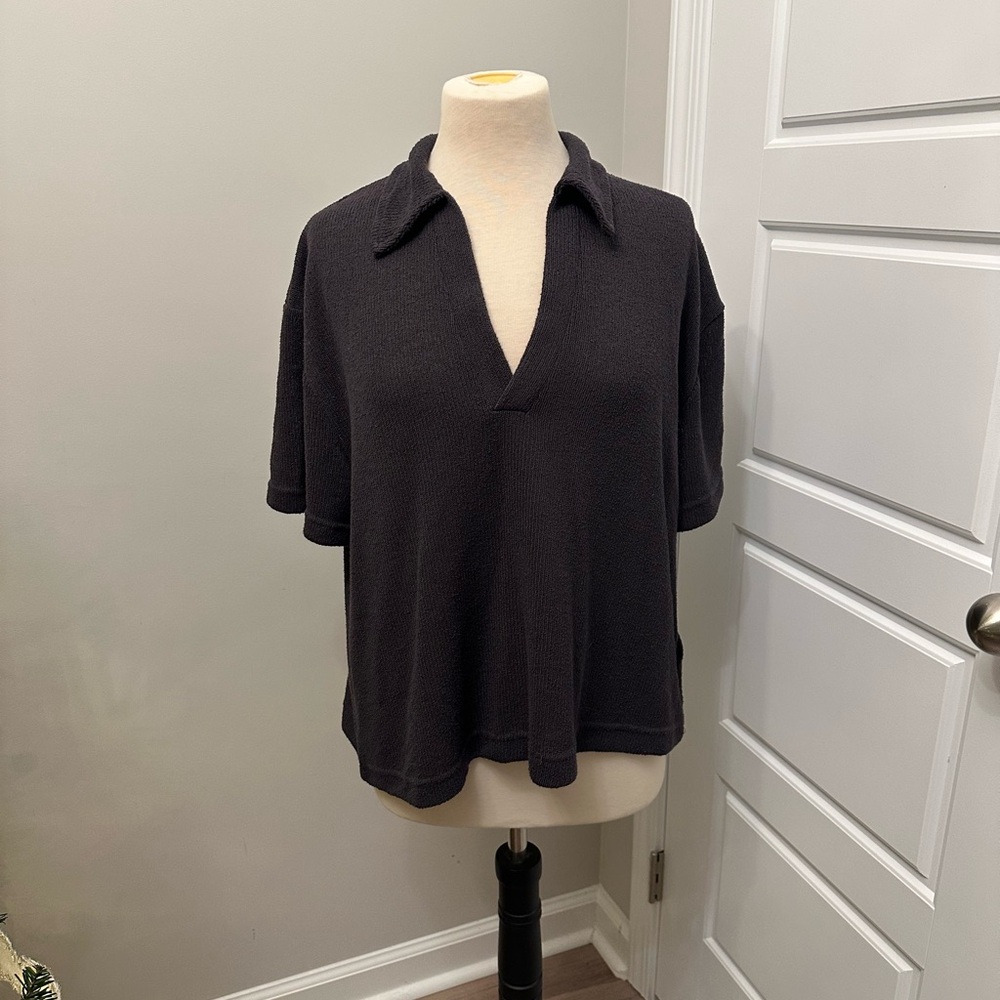 H&M Black Collared V-Neck Blouse